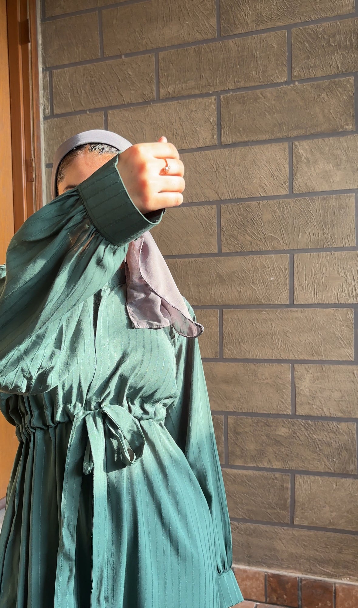 Bow Button-Down Dress - Green